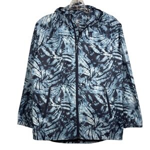 LL BEAN Kids Windbreaker Rain Jacket, Hooded, Blue Tie Dye, Size Large 14-16